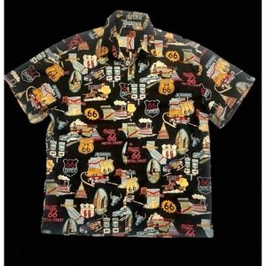 High Seas Trading Co Mens XL Shirt Collar US Highway Route 66 Made In USA Black